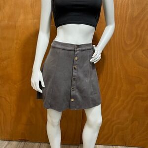 Allegra K Gray Faux Suede Button Front Mini Skirt A-Line High Waist Size S
